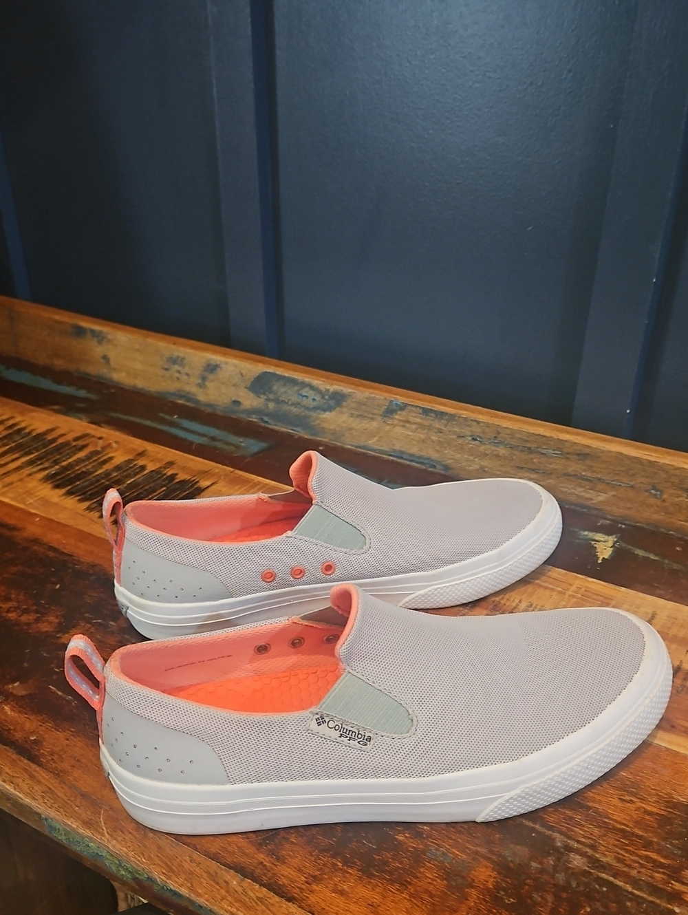 Columbia PFG Outdoors Women's Light Gray And Coral Lightweight Slip-On Sneakers